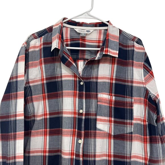 Old Navy Women SZ XXL Plaid Classic Shirt Red/Blue Button-Down Top Cotton Fabric - Picture 9 of 10